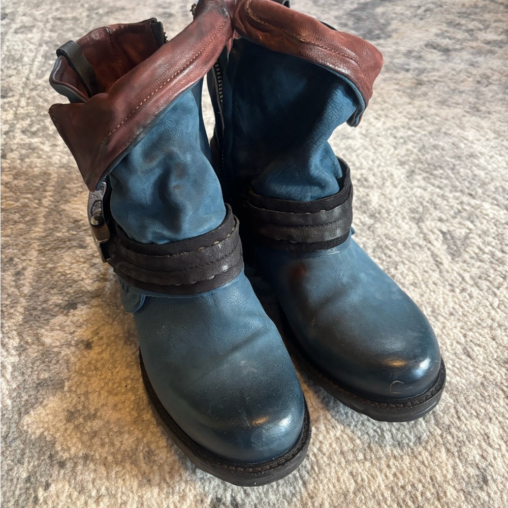 A.S. 98 Blue and Brown Leather Boots